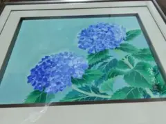 紫陽花 水彩画 フレーム付き　横約57cm✕縦約48cm