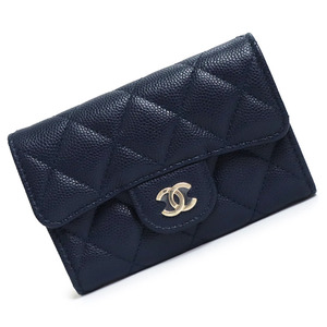 （新品・未使用品）シャネル CHANEL マトラッセ クラシック フラップ カード コインケース 財布 キャビアスキン レザー ネイビー AP0214