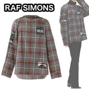 【新品】★RAF SIMONS ラフシモンズ ★20FW パッチ ビッグフィット パンク シャツ プリント チェック アーカイブクラス （L）ブランド終了