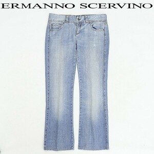 ◆ERMANNO SCERVINO エルマノ シェルビーノ ダメージ加工 ローライズ デニム パンツ ジーンズ インディゴブルー 42