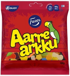 Fazer Aarrearkku ファッツェル アーレアック 宝箱 フルーツ＆サルミアッキ グミ 4袋×180g フィンランドのお菓子です