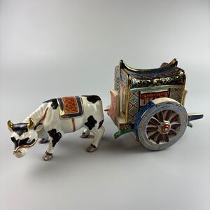  古伊万里 金襴手 御所車 牛車 香炉 伊万里 染錦 金彩 置物