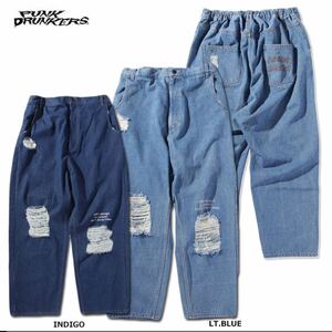 パンクドランカーズ わざとダメージデニムパンツ ジーンズ M 新品未使用 PUNK DRUNKERS PDS 完売品 超レア indigo デニム