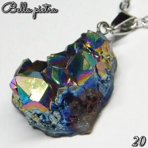 高品質★ドゥルージー・カルセドニーネックレス ペンダントトップ＋チェーンセット パワーストーン レインボー druzy 天然石 結晶 虹 20