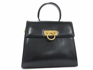 1円 Salvatore Ferragamo フェラガモ ガンチーニ レザー ワンハンドル ハンドバッグ レディース ブラック系 FB8972