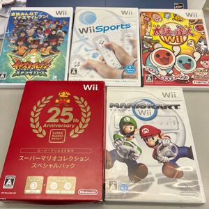 Wii ソフト5本セット　スーパーマリオコレクション、マリオカート、太鼓の達人、イナズマイレブン、wiiスポーツ、店頭買取品、管理No.4140