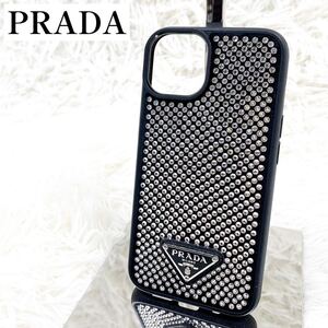 【極美品】PRADA プラダ 三角プレート サフィアーノ iPhone14 ケース クリスタル