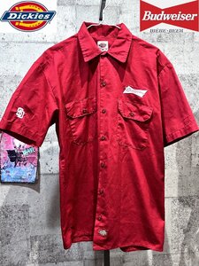 ディッキーズ バドワイザー 半袖ワークシャツ レッド M メンズ ビール Budweiser BEER Dickies 企業