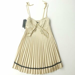 ★ 新品タグ付き イタリア製 MISS SIXTY ミスシックスティコットンポリ プリーツワンピース ゴールド S パーティー【定価￥38,280-】