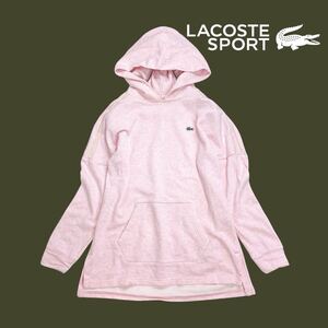 11T348☆ LACOSTE SPORT ラコステスポーツ ピンク コットン プルオーバーパーカー オーバーサイズ ゴルフ ストレッチ◎ トレーニングにも◎