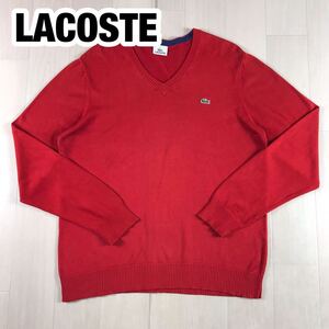 LACOSTE ラコステ 長袖ニット セーター 4 レッド Vネック ワニ