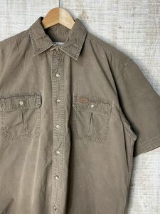 ☆US古着 Carhartt カーハート 綿シャツ 厚手 ポケット カーキ深緑【L】　　　　　◆3424◆