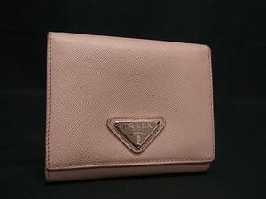 1円 PRADA プラダ サフィアーノレザー 三つ折り 財布 コンパクトウォレット 札入れ 小銭入れ レディース ピンク系 FL2578