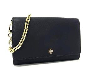 1円 TORY BURCH トリーバーチ レザー チェーン クロスボディ ショルダーウォレット 長財布 レディース ブラック系×ゴールド系 FB8469