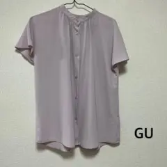 GU ドレープバンドカラーシャツ（半袖）　Sサイズ　ピンク　【美品】