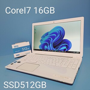 ★最強Corei7★/メモリ16GB/新品SSD512GB/Windows11PRO/フルHD液晶/T554/76LW/Office2021/Bluetooth/カメラ/東芝/dynabook/TOSHIBA/美品