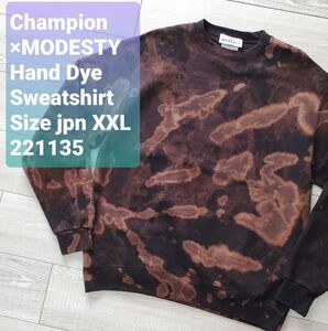 MODESTY×champion モデスティ×チャンピオン■美品 HAND DYE eco athletic sweatshirt 米L 日本2XL タイダイ 裏起毛 スウェット 1点物