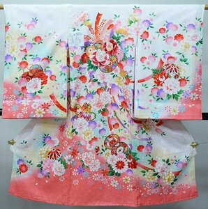 お宮参り産着 女児 女の子 正絹 のしめ 金刺繍 白地×ピンク 豪華絢爛 祝着 初着 着物 一つ身 新品（株）安田屋 NO39721