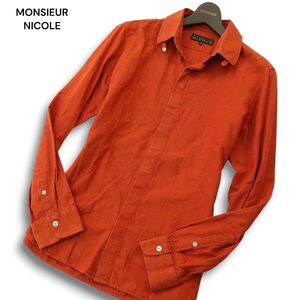 MONSIEUR NICOLE ムッシュニコル 通年 コットン100% 長袖 ボタンダウン シャツ Sz.48　メンズ オレンジ　A4T10593_A#C