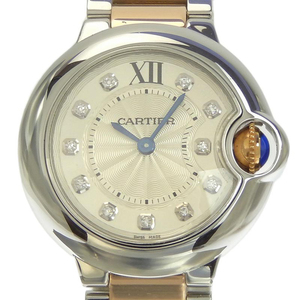 カルティエ CARTIER バロンブルーSM レディース クォーツ 腕時計 SS PG 11Pダイヤ シルバー文字盤 WE902030 中古 新入荷 CA0416