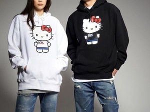 即決!!入手困難 黒XLハローキティHello Kittyコラボ WIND AND SEAウィンダンシーGOD SELECTIONゴッドセレクションXXXパーカー キティちゃん