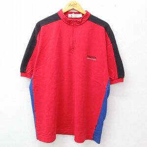 XL/古着 ノーティカ 半袖 ブランド ハーフジップ トップス メンズ 90s ワンポイントロゴ 鹿の子 コットン 赤他 レッド 23jun