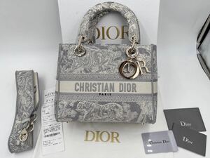 ■極美品■ CHRISTIAN DIOR Lady D-Lite バッグ ミディアムトワル ドゥジュイリバース 刺繍 ディオール レディース ロゴ ハンドバッグ BAG 