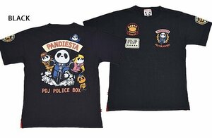 PDJ POLICE BOX半袖Tシャツ◆PANDIESTA JAPAN ブラックXXLサイズ 523858 パンディエスタジャパン パンダ 刺繍