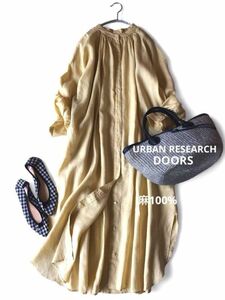 アーバンリサーチドアーズ URBAN RESEARCH DOORS リネン100%大人可愛いきれい色ゆったりオーバーサイズバンドカラーシャツワンピース♪