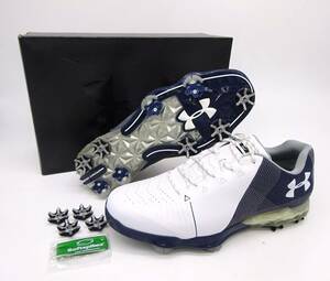 京都10★ 【 アンダーアーマー/UNDERARMOUR 】 UA SPIETH2 27cm UK 8 EUR 42.5 箱付 ホワイト/ネイビー ゴルフシューズ 靴 