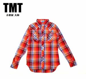 #古着屋大和 ブランド古着 セール中 展示品 TMT 薄手 ウエスタンシャツ チェックシャツ スナップボタン Mサイズ オレンジ 参考価格24150円