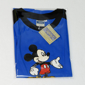 【未使用保管品】Disney / ディズニー：Mickey Mouse / ミッキーマウス：Tシャツ 青 / 黒：キッズ Mサイズ：文字 刺繍