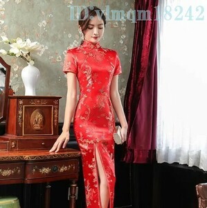 Ac2659: レディース 古典的 中国 チャイナドレス ブロケード 半袖 セクシー スリット 外国 中華 服 結婚式 コスプレ S～4XL 赤色など 女性