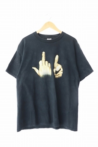 ヴィンテージ VINTAGE 00s FUCK YOU HAND SIGN TEE DELTA ファック ユー ハンドサイン プリント Tシャツ 半袖 L 黒 ブラック ブランド古着