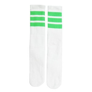 SkaterSocks ロングソックス 靴下 男女兼用 ソックス Knee high White tube socks with Neon Green stripes style 1(22インチ)