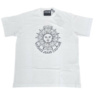 ヴェルサーチ ジーンズ クチュール 半袖 Tシャツ 72GAHT11 CJ00T 003 S 白 ホワイト 太陽 並行輸入品 クリックポストで送料無料
