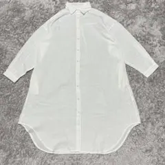 リネンロングシャツ 『M』 レディース シンプル 麻混 長袖シャツ チュニック