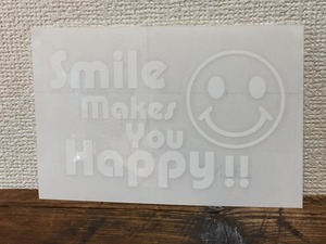 ■□ Smile カッティング ステッカー □■スマイル　笑顔でいれば☆幸せシールデコ Happy ホワイト