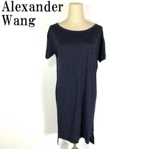 LA869 ティーバイアレキサンダーワン ひざ丈シャツワンピース 濃紺 T by ALEXANDER WANG プルオーバーワンピース 半袖 XS