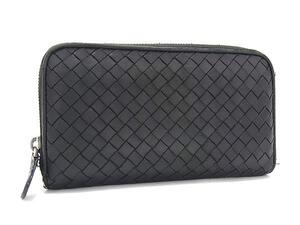 1円 BOTTEGA VENETA ボッテガヴェネタ イントレチャート レザー ラウンドファスナー 長財布 ウォレット ブラック系 FI4271