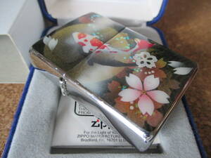 ZIPPO 『錦鯉 紅白 桜 満月 両面加工』2010年9月製造 錦絵 蒔絵 色鯉 緋鯉 大正三色 昭和三色 黄金 浅黄 オイルライター ジッポ 廃版激レア