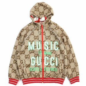 良品△グッチ 676466 100周年 ネオプレン GG柄 ZIP UP ブルゾン ジャケット ベージュ 緑 赤 M 伊製 正規品 メンズ