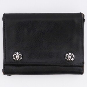 CHROME HEARTS 3フォールド ウォレット ブラック ヘビーレザー クロムハーツ 三つ折り財布 3 FOLD LEATHER WALLET BSフレアボタン