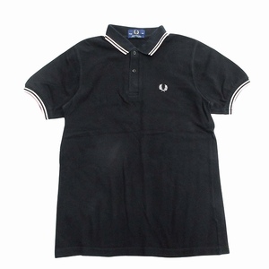 フレッドペリー FRED PERRY ポロシャツ 鹿の子 カットソー ハーフボタン ロゴ 刺しゅう ライン 36 黒 ブラック ピンク 白 レディース