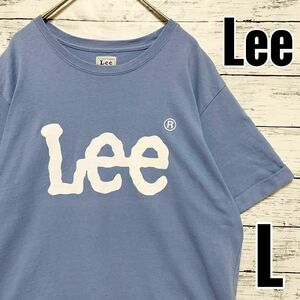 Lee Tシャツ　レディース　水色　プリント　ロゴ　コットン　【L】