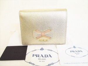 【未使用保管品】 プラダ PRADA リボン付きサフィアーノ レザー 2つ折り 財布 コンパクト財布 コンパクトウォレット