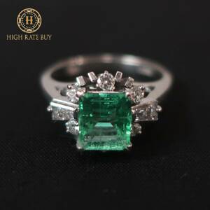 1円スタート 天然エメラルド リング Pt900 プラチナ エメラルド1.04ct ダイヤモンド0.46ct 6.2g 指輪 バゲット ベリル 中宝ソーティング