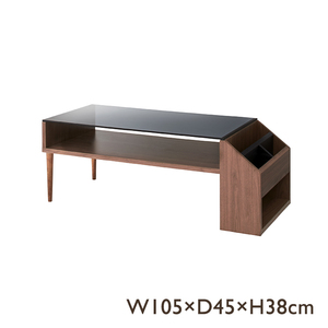 センターテーブル 幅105cm 奥行45cm 高さ38cm マガジンラック付き おしゃれ ガラス天板 収納棚付き 木製 テーブル 茶 MAZUK-0115