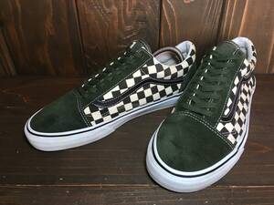 ★VANS バンズ US企画 OLD SKOOL オールドスクール 50周年記念 緑×白 チェッカー 27.0ｃm Used 検 50th SK8 スリッポン ハーフキャブ