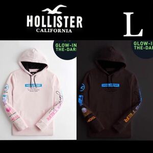 新品タグ付き☆HOLLISTER 発光 スウェットパーカー L フーディー ピンク ホリスター